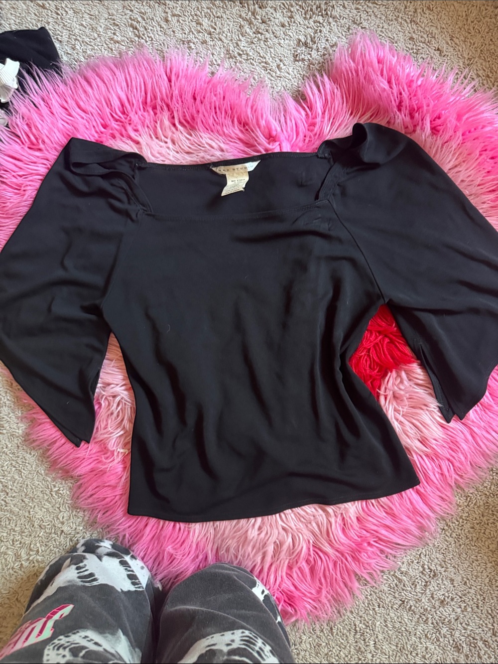 Vintage Max Studio Black Square Neck wide Sleeve Blouse
